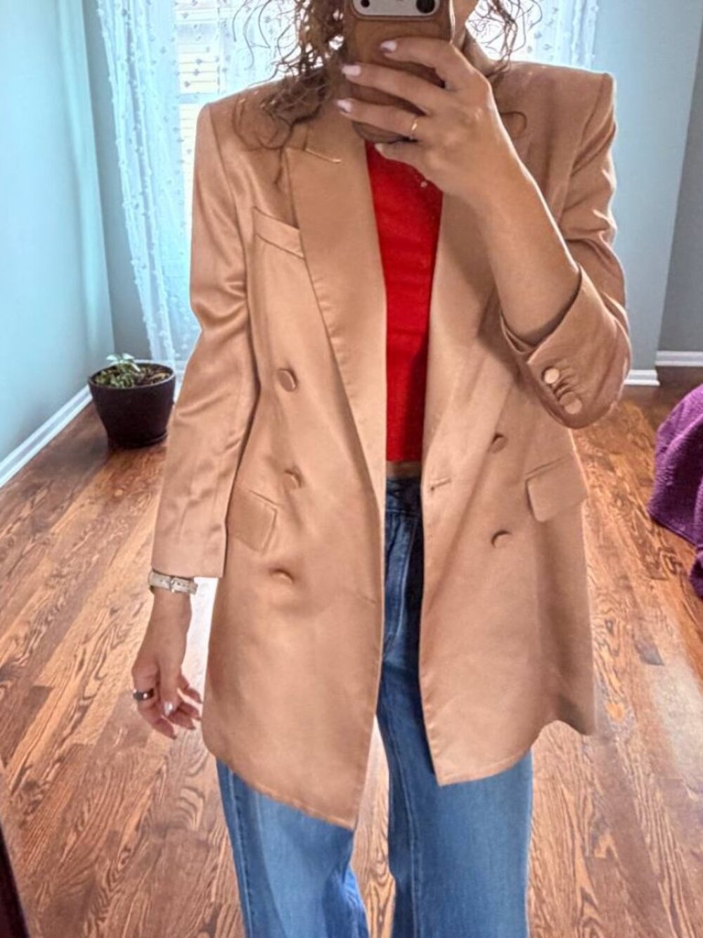 A.L.C. Rose Gold Satin Tailored Blazer